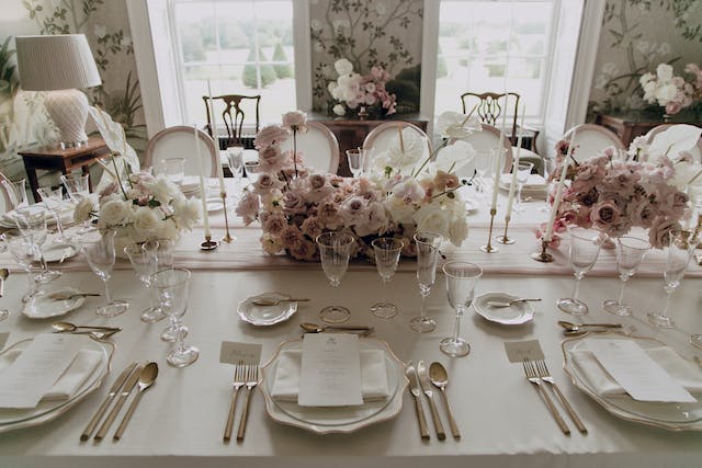 Postavljen sto za goste na venčanju