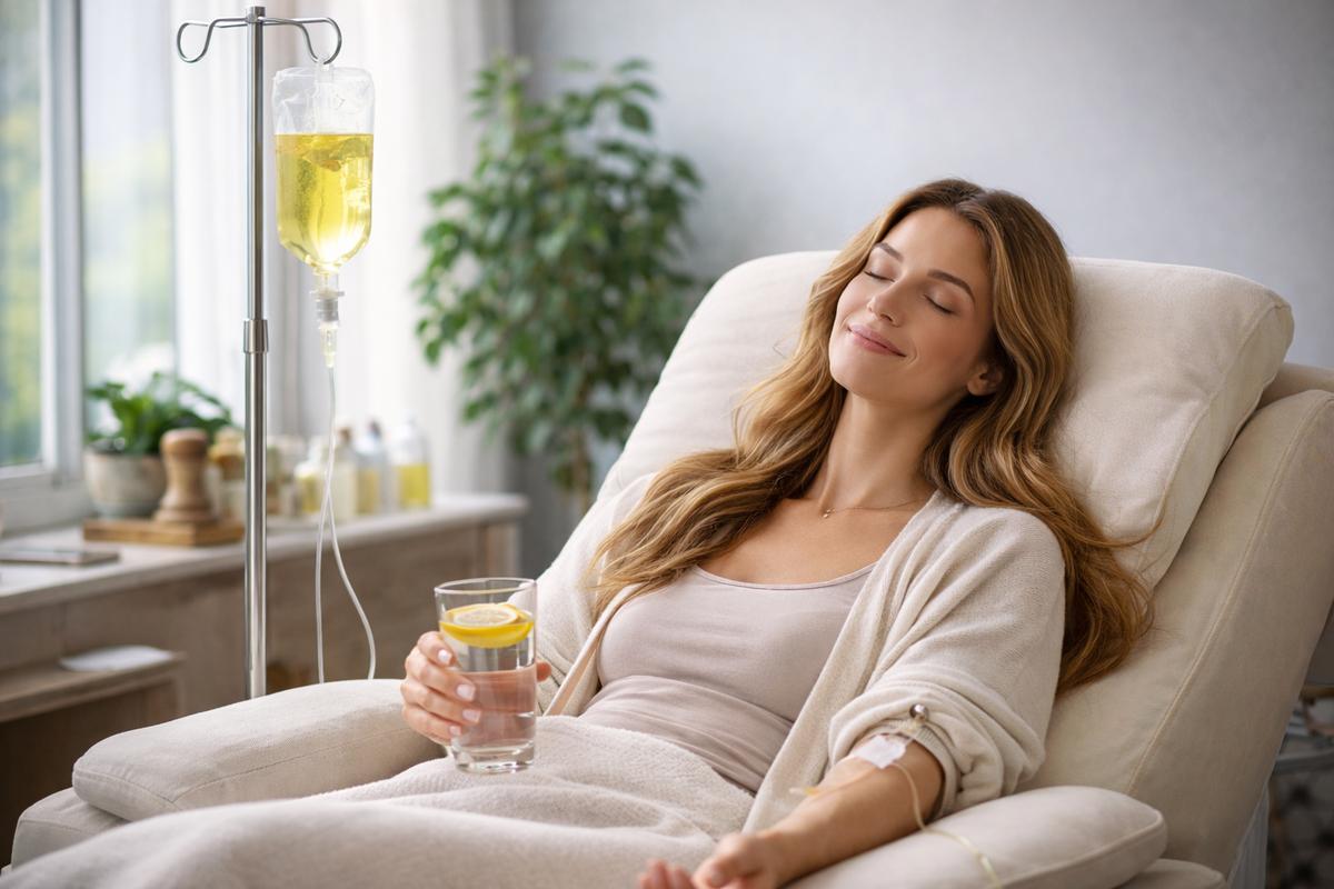 Žena prima vitaminsku infuziju.