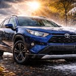 Prikaz raznih vremenskih uslova na plavom Toyota SUV automobilu